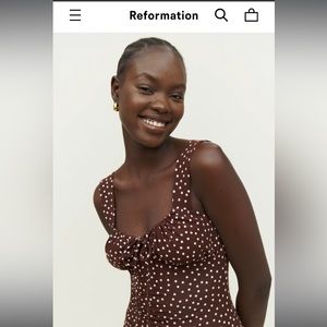 Reformation, Nevada knit dress, size M, Mocha (brown & white polka dots), BNWT